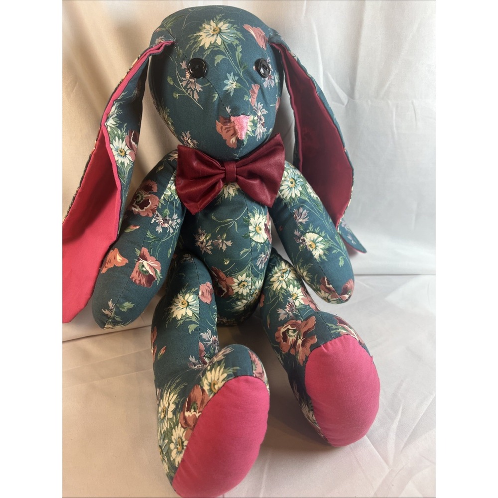 VTG 1980s Handmade Easter Bunny Rabbit Stuffed Cloth Jointed  17" Floppy Ears